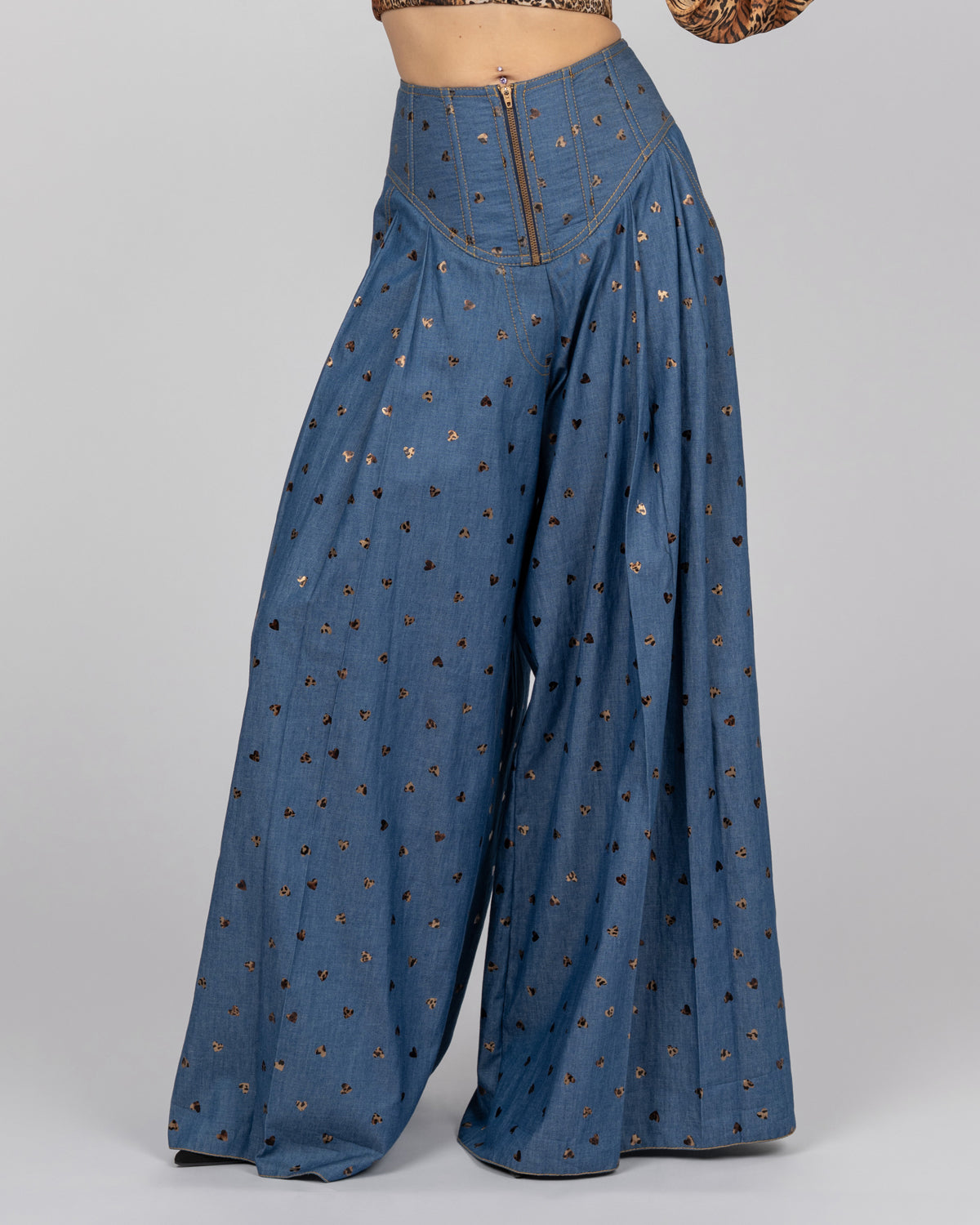 High-Waisted Leopard Heart Trousers