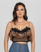 Leopard Ruffle Tulle Crop Top