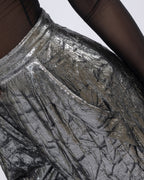 High-Waist Metallic Silver Pleated Shorts