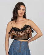 Leopard Ruffle Tulle Crop Top