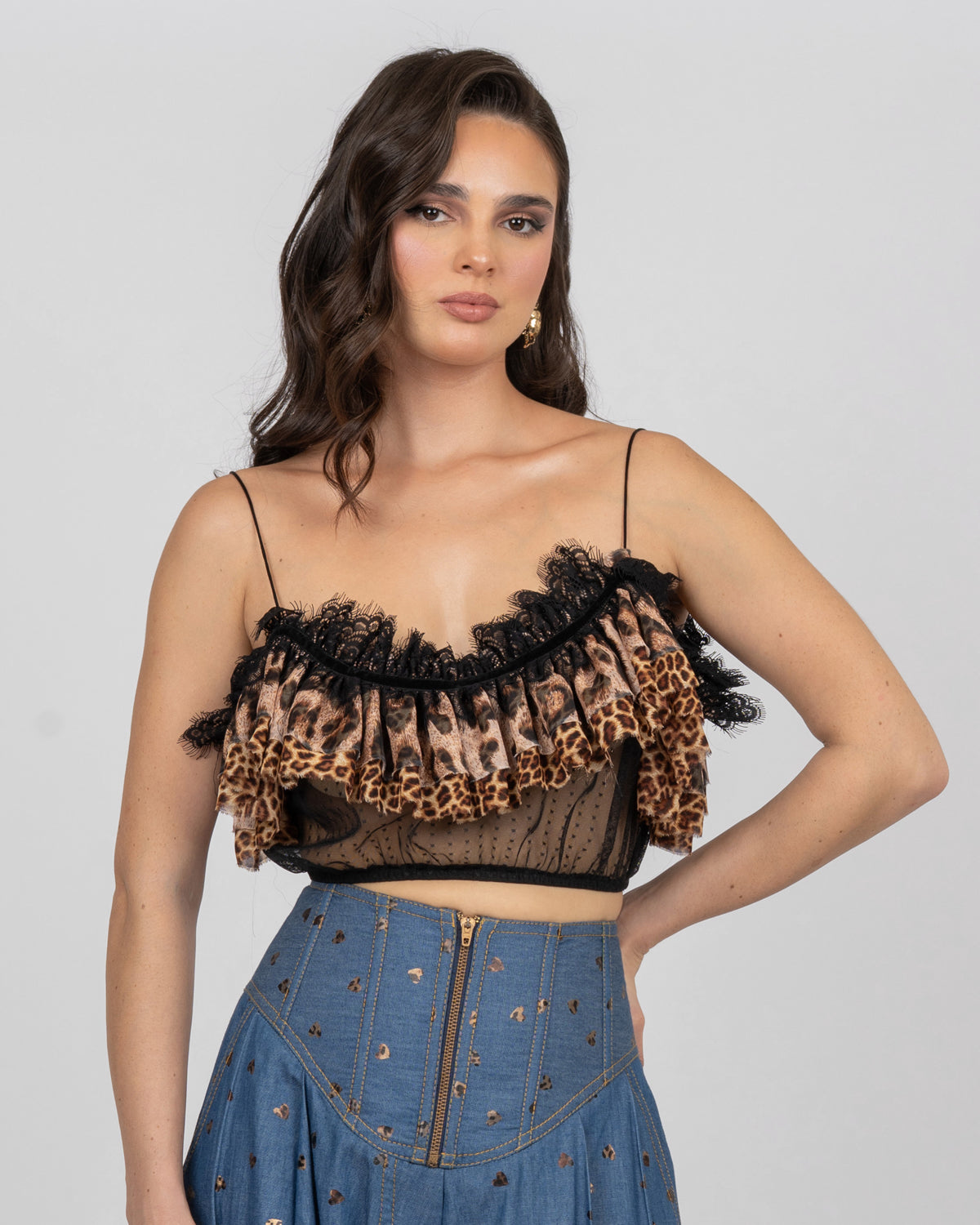Leopard Ruffle Tulle Crop Top