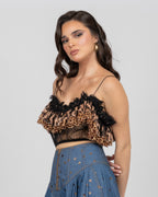 Leopard Ruffle Tulle Crop Top