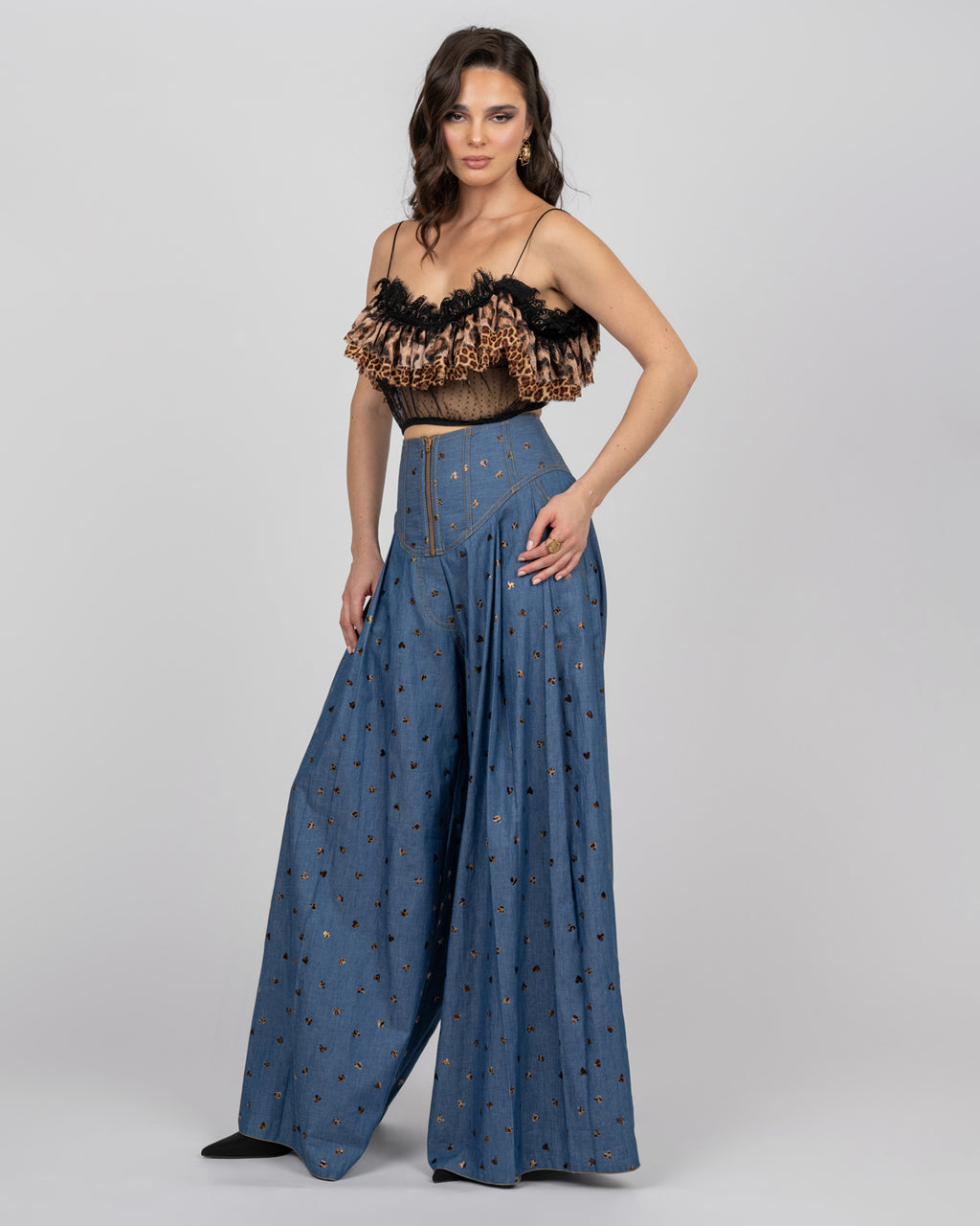Leopard Ruffle Tulle Crop Top