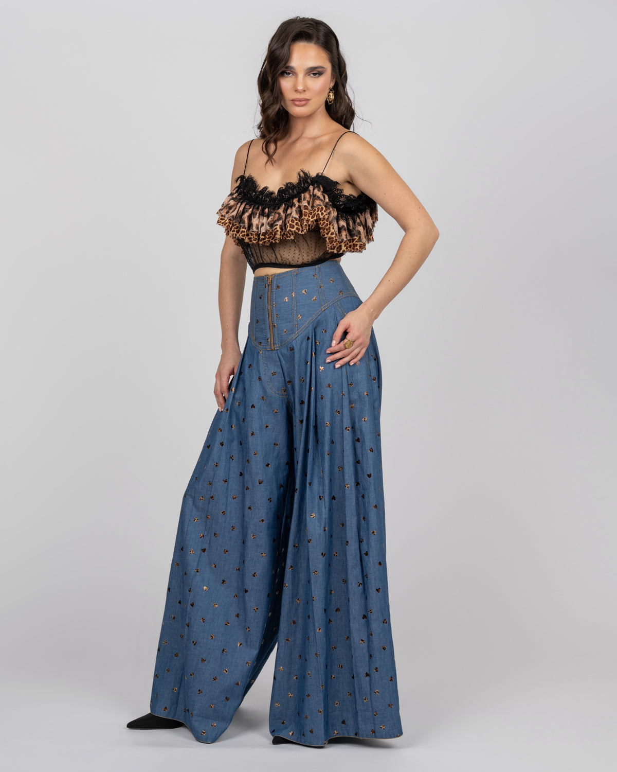 Leopard Ruffle Tulle Crop Top