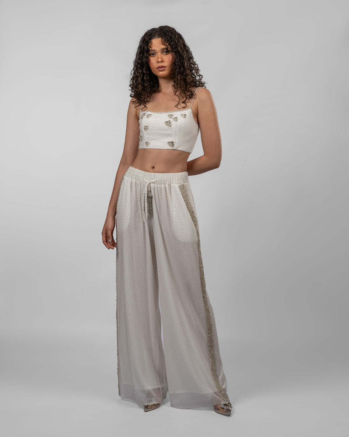 White Embroidered Tulle Set