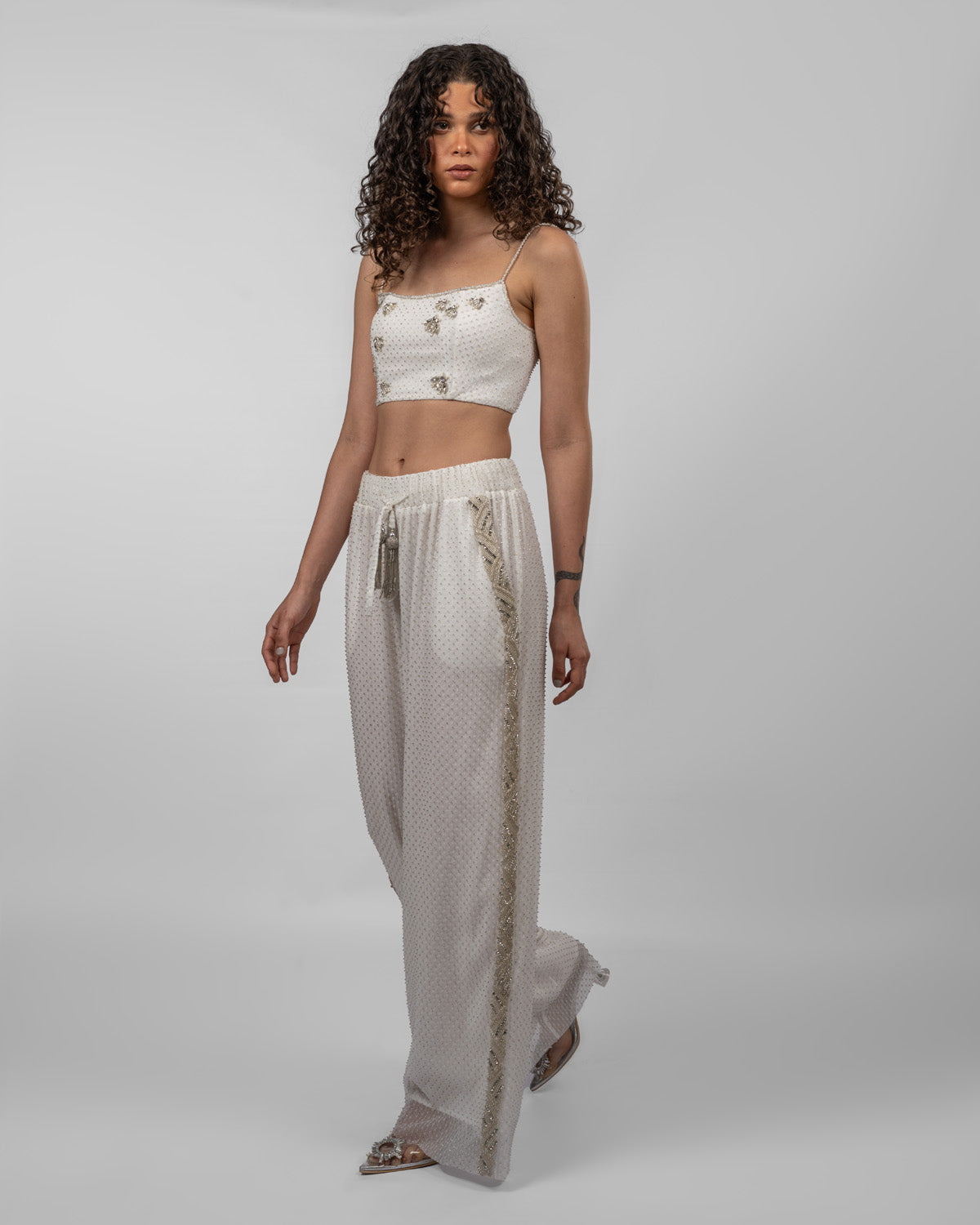 White Embroidered Tulle Set
