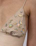 V-Neck Beaded Crop Top