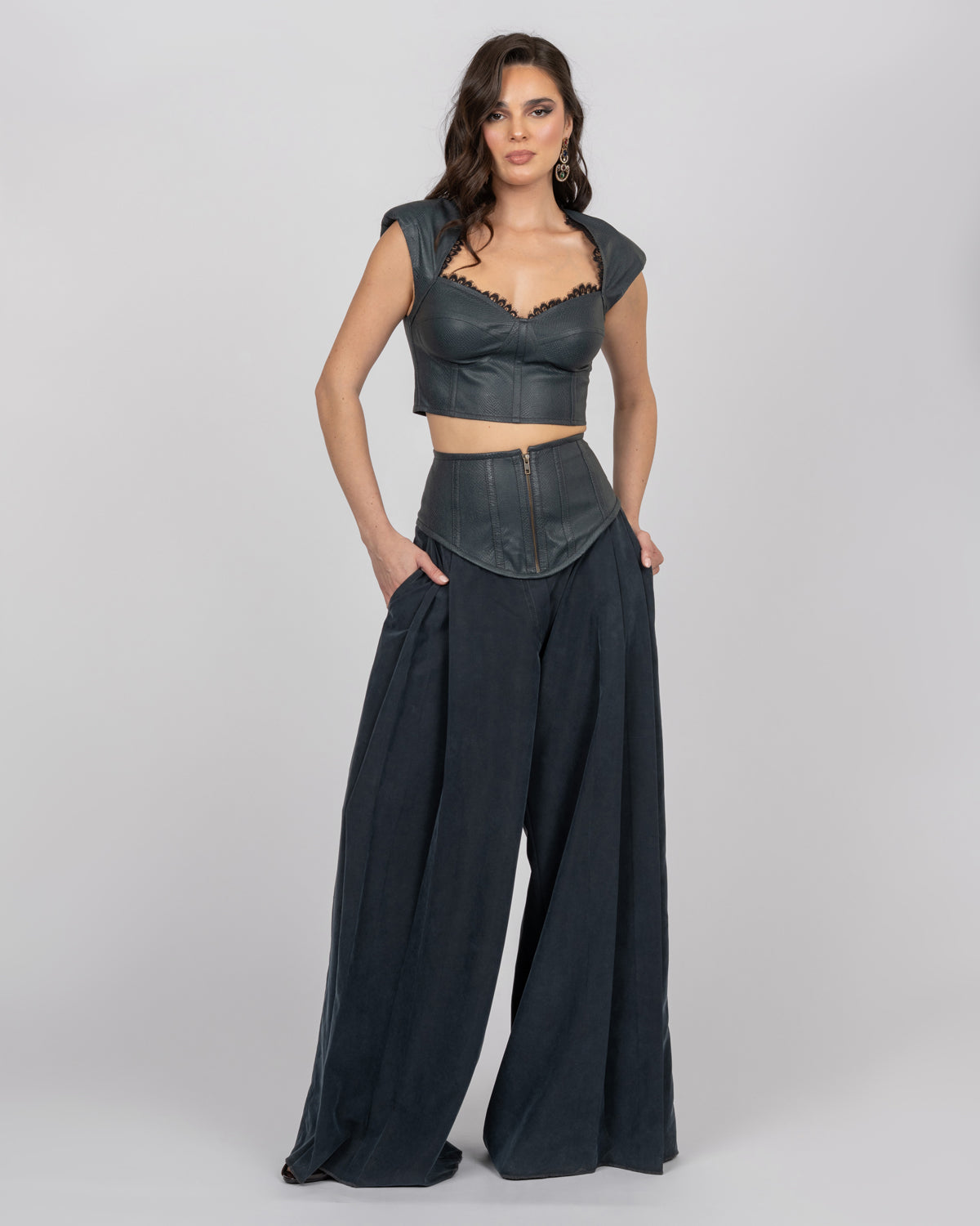 Corset-Detail High-Waisted Trousers