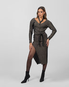 Dress with belt and button details