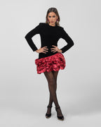 Velvet Black With Pink Ruffles Dress