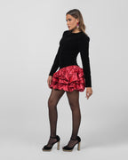 Velvet Black With Pink Ruffles Dress