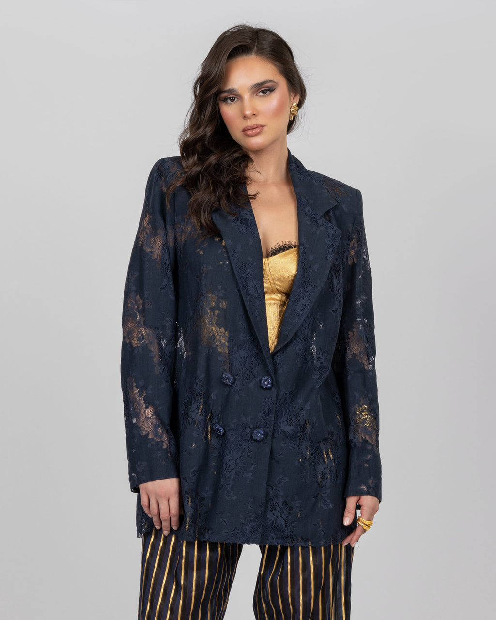 Navy Blue Lace Blazer