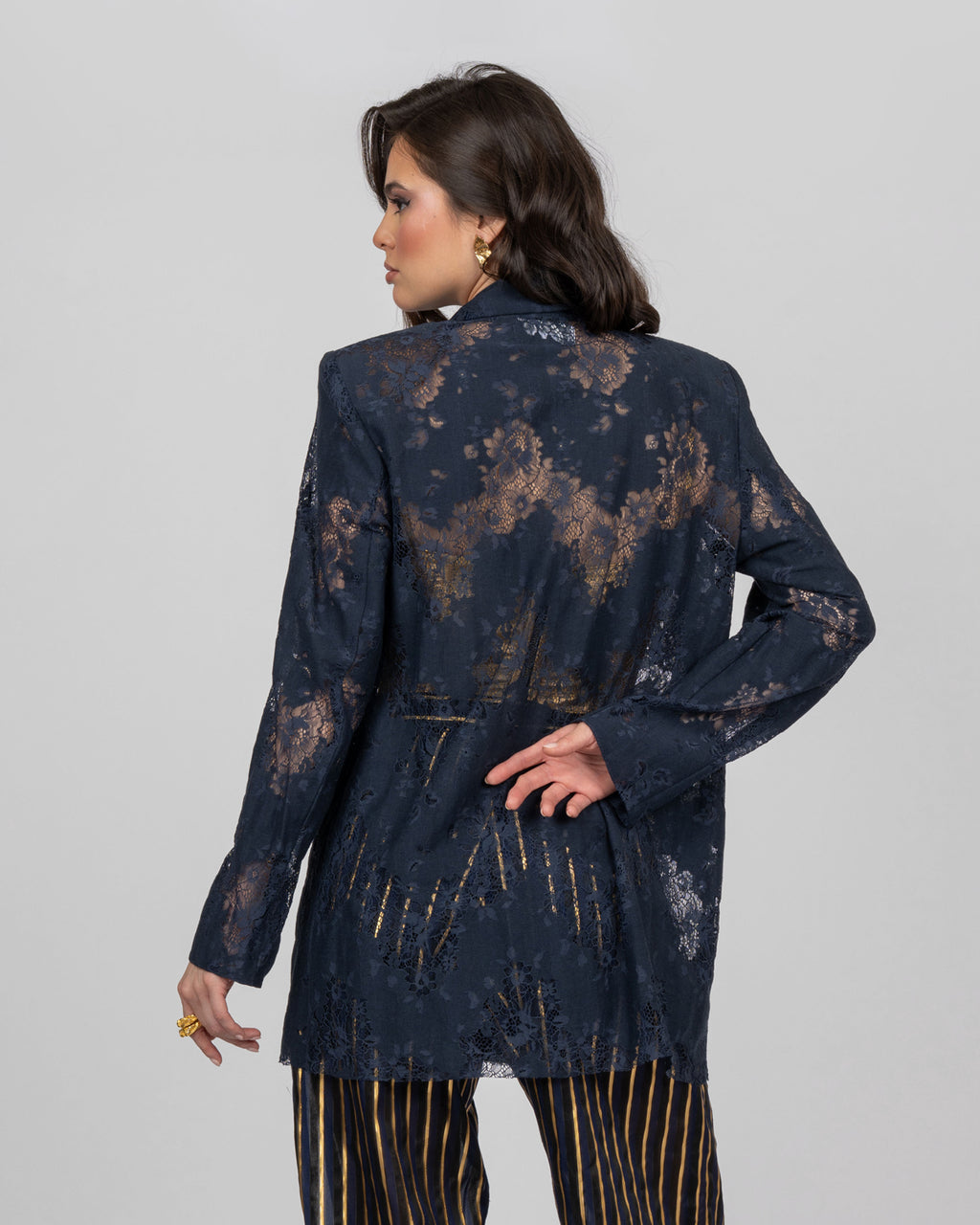 Navy Blue Lace Blazer