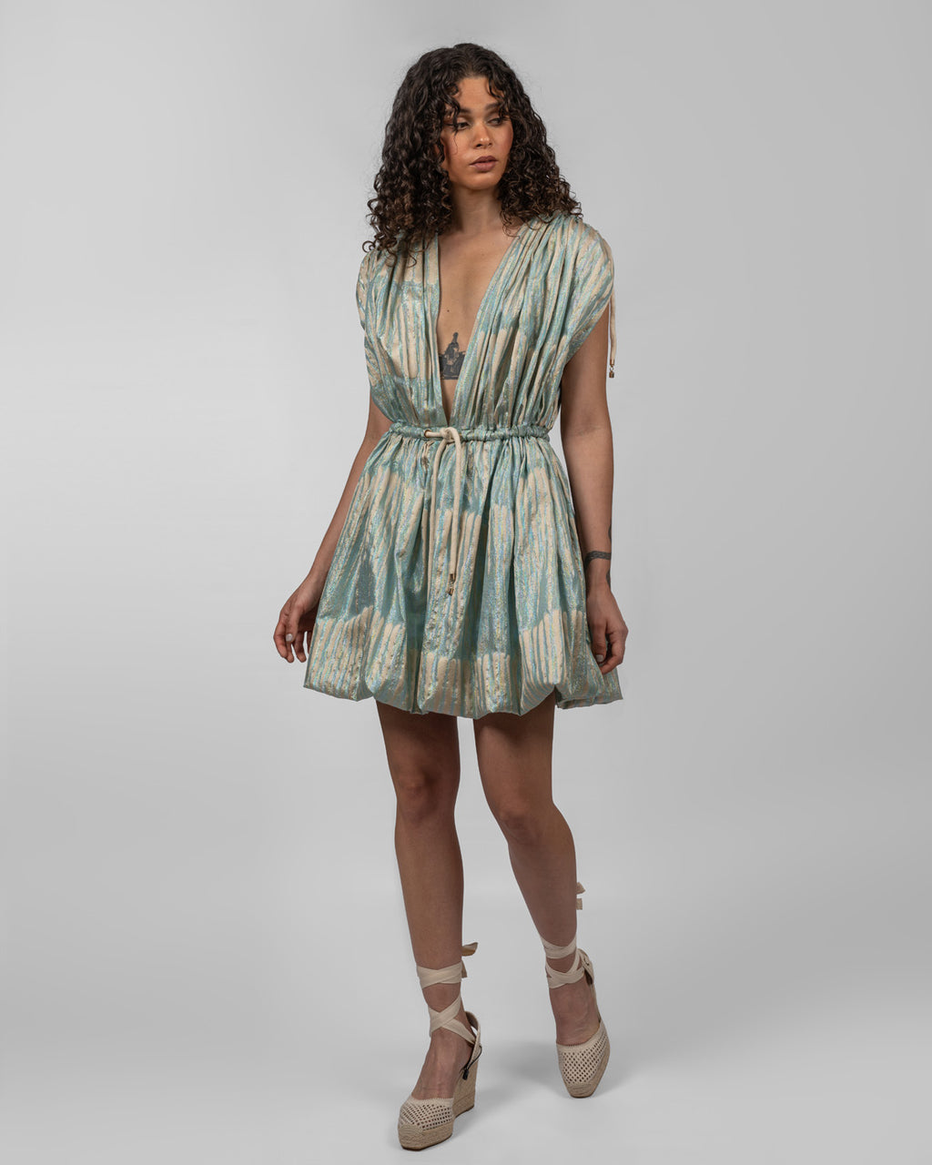 Printed Italian Organza Balloon Dress