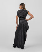 Asymmetric dress with leather belt