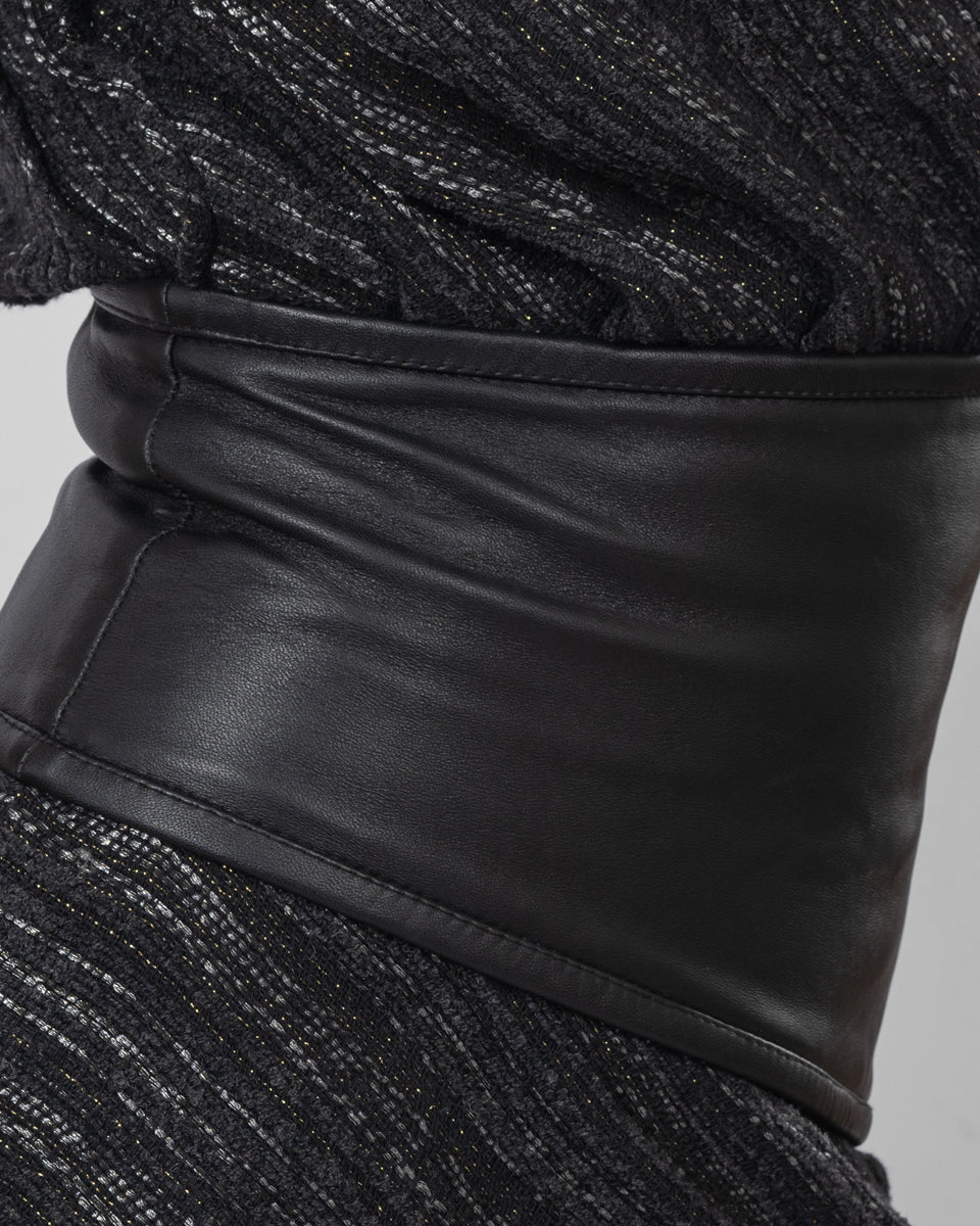 Asymmetric dress with leather belt