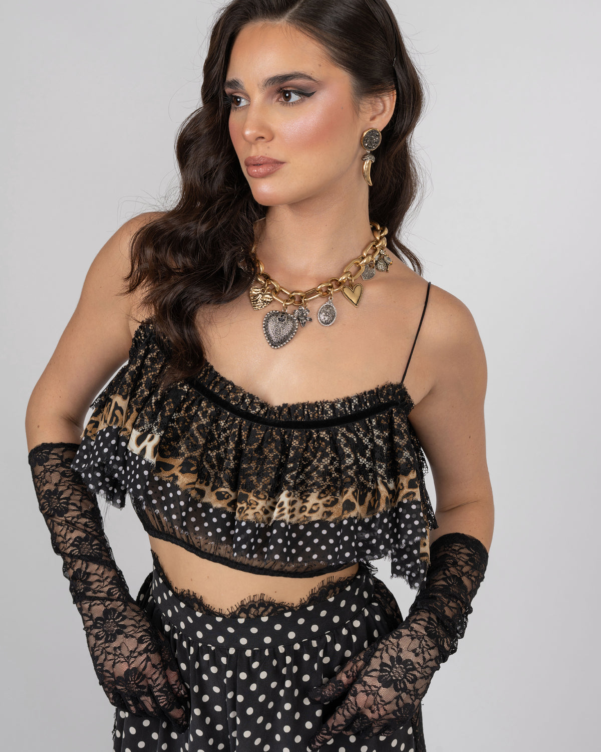 Leopard Ruffle Tulle Crop Top