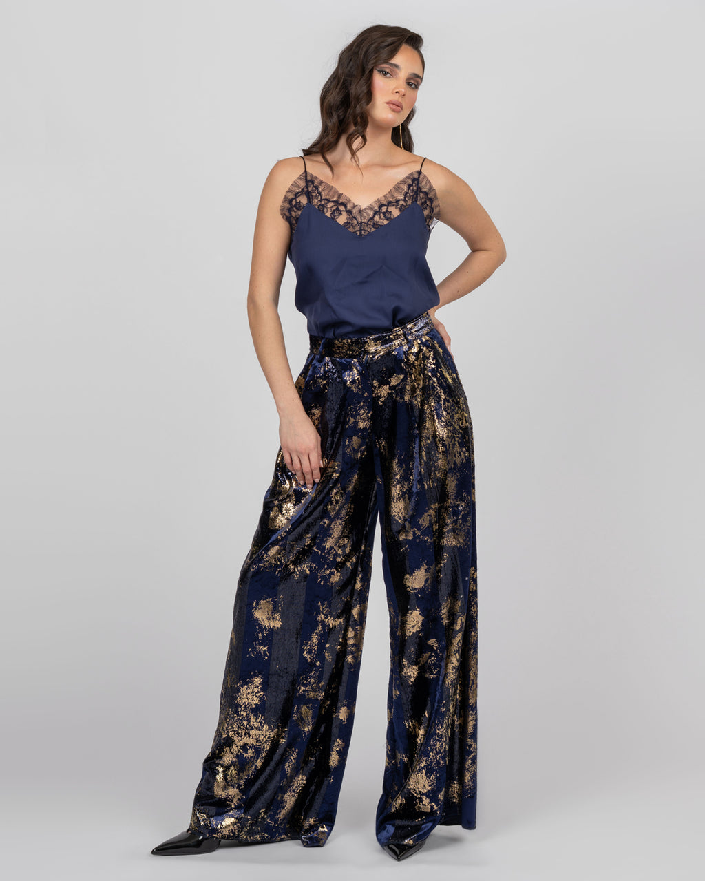 Silk Camisole Top - Navy Blue