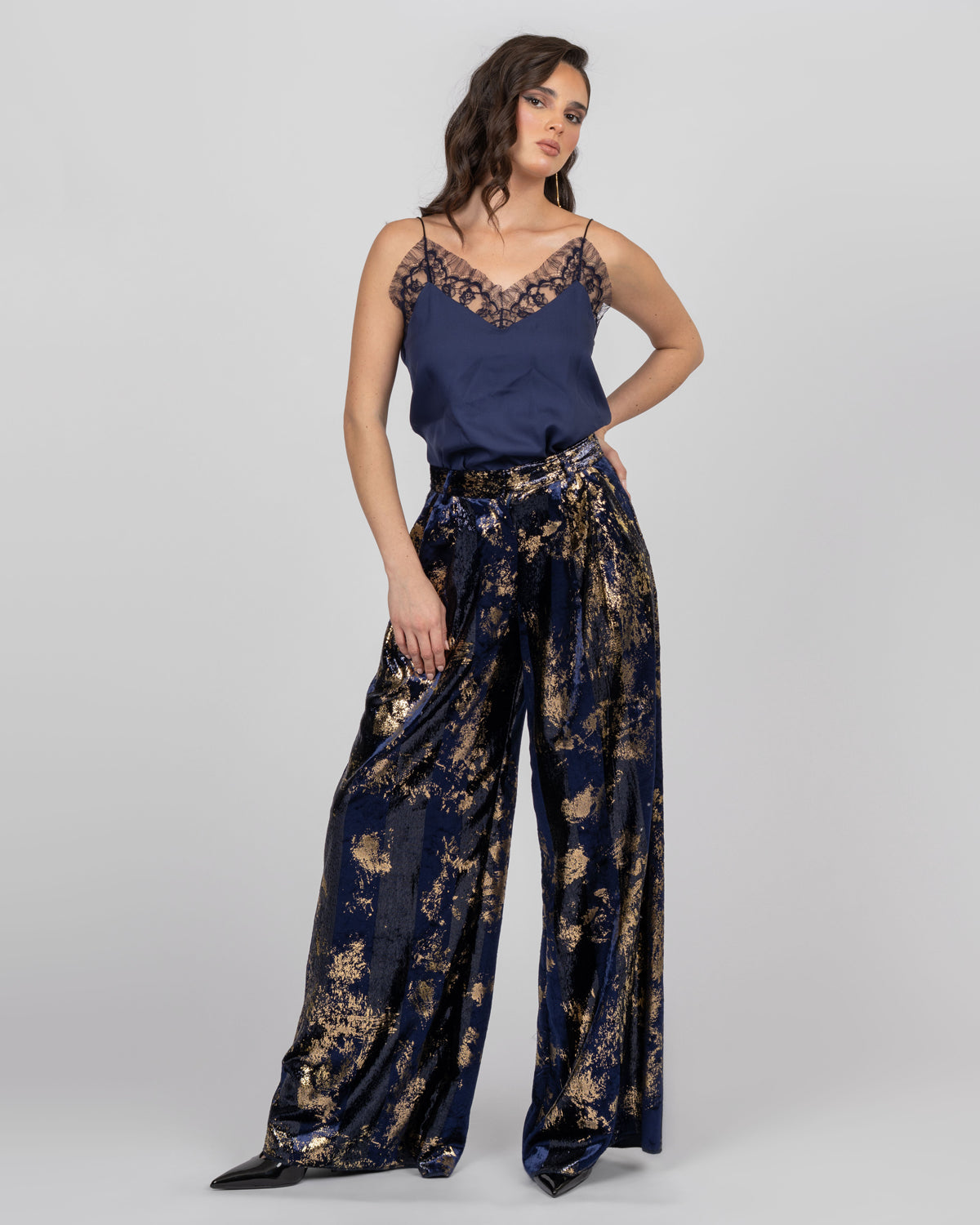 Silk Velvet Wide-Leg Trousers