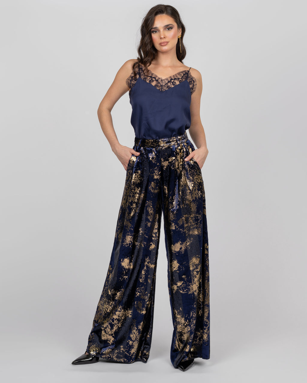 Silk Velvet Wide-Leg Trousers
