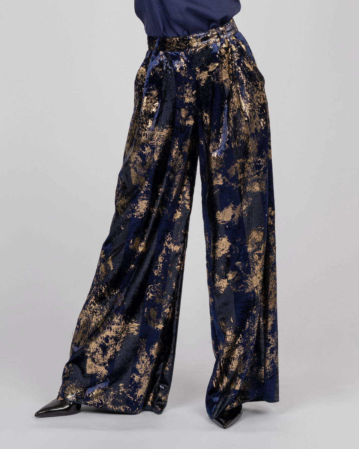 Silk Velvet Wide-Leg Trousers