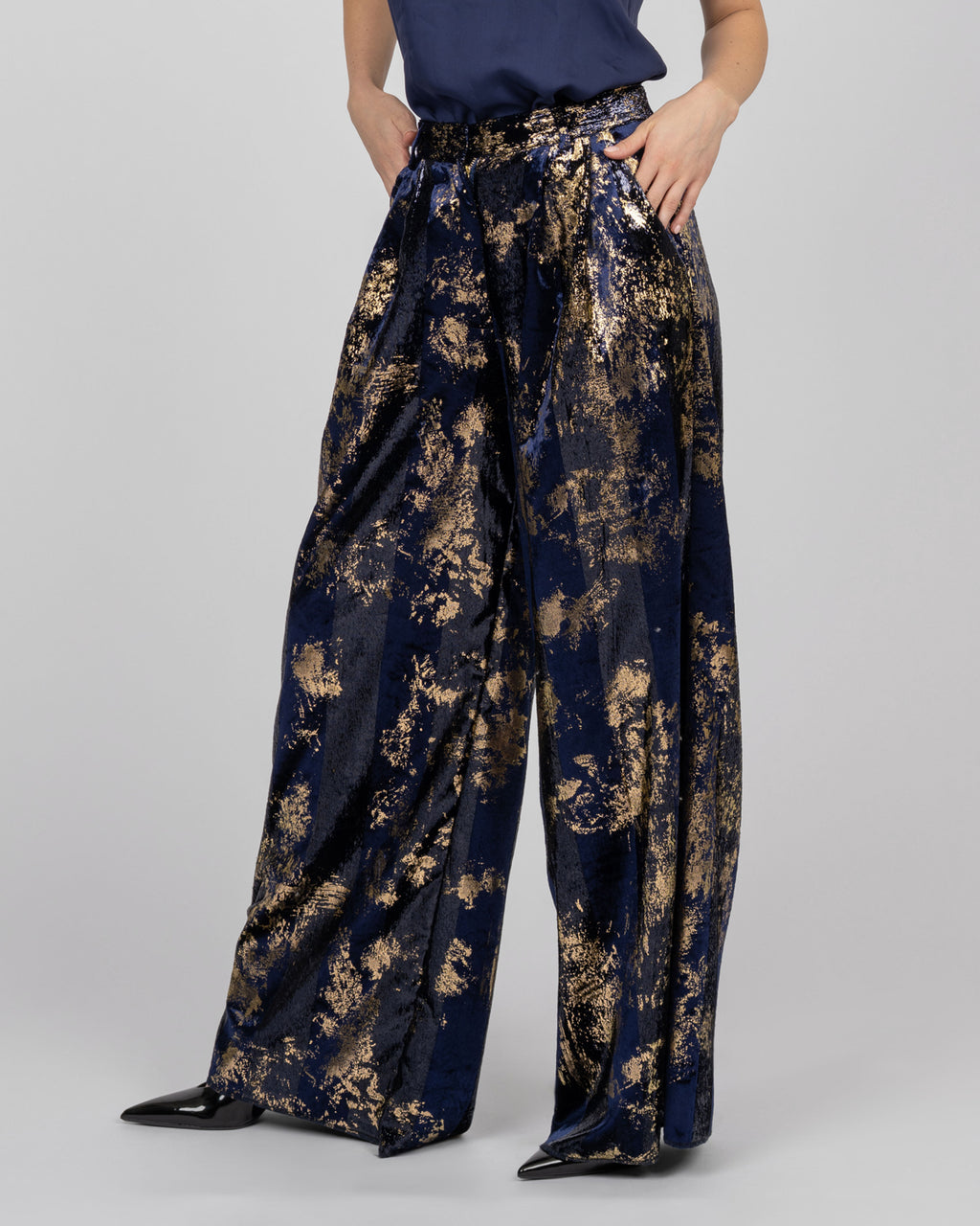 Silk Velvet Wide-Leg Trousers
