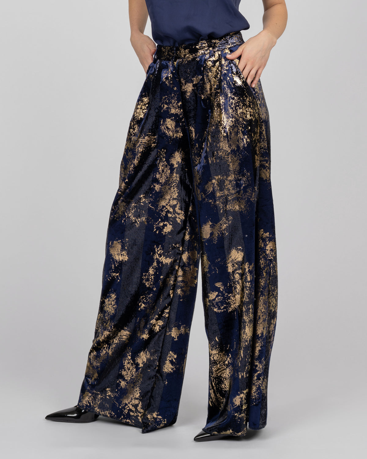Silk Velvet Wide-Leg Trousers