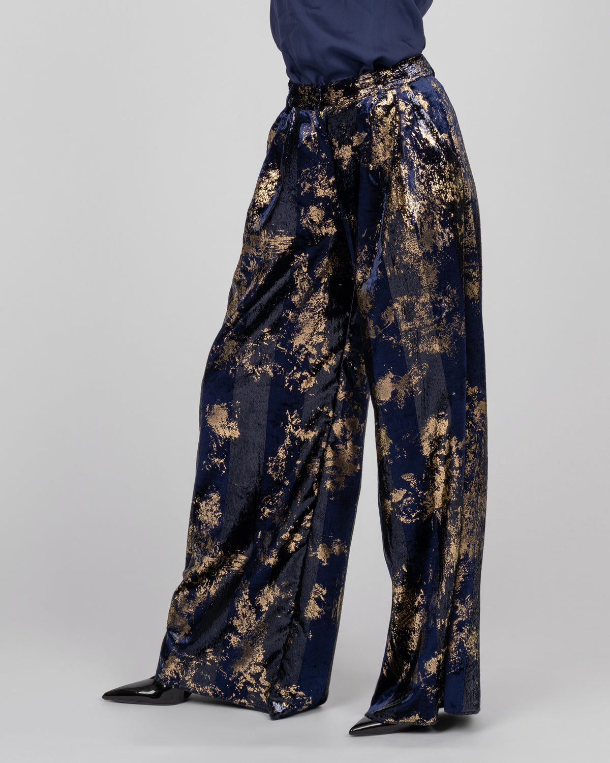 Silk Velvet Wide-Leg Trousers