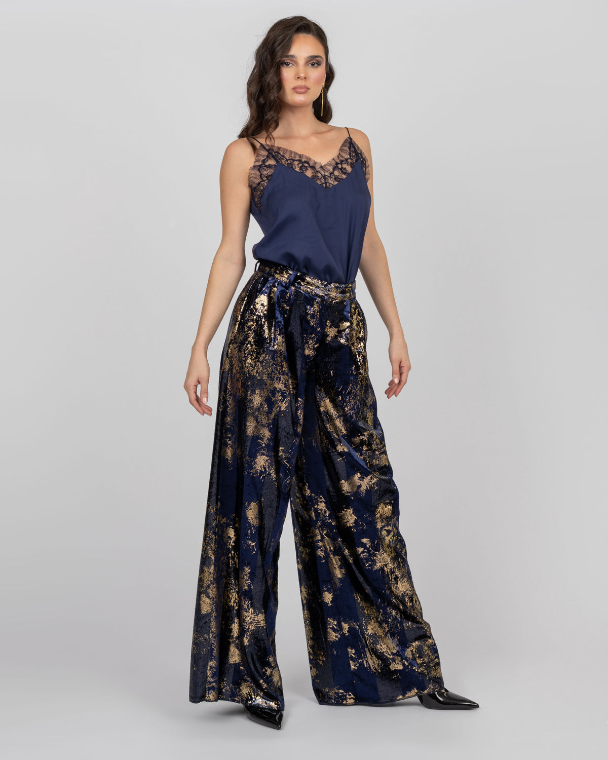 Silk Velvet Wide-Leg Trousers