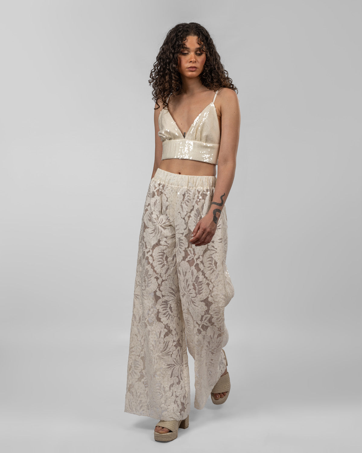Italian guipure lace trousers
