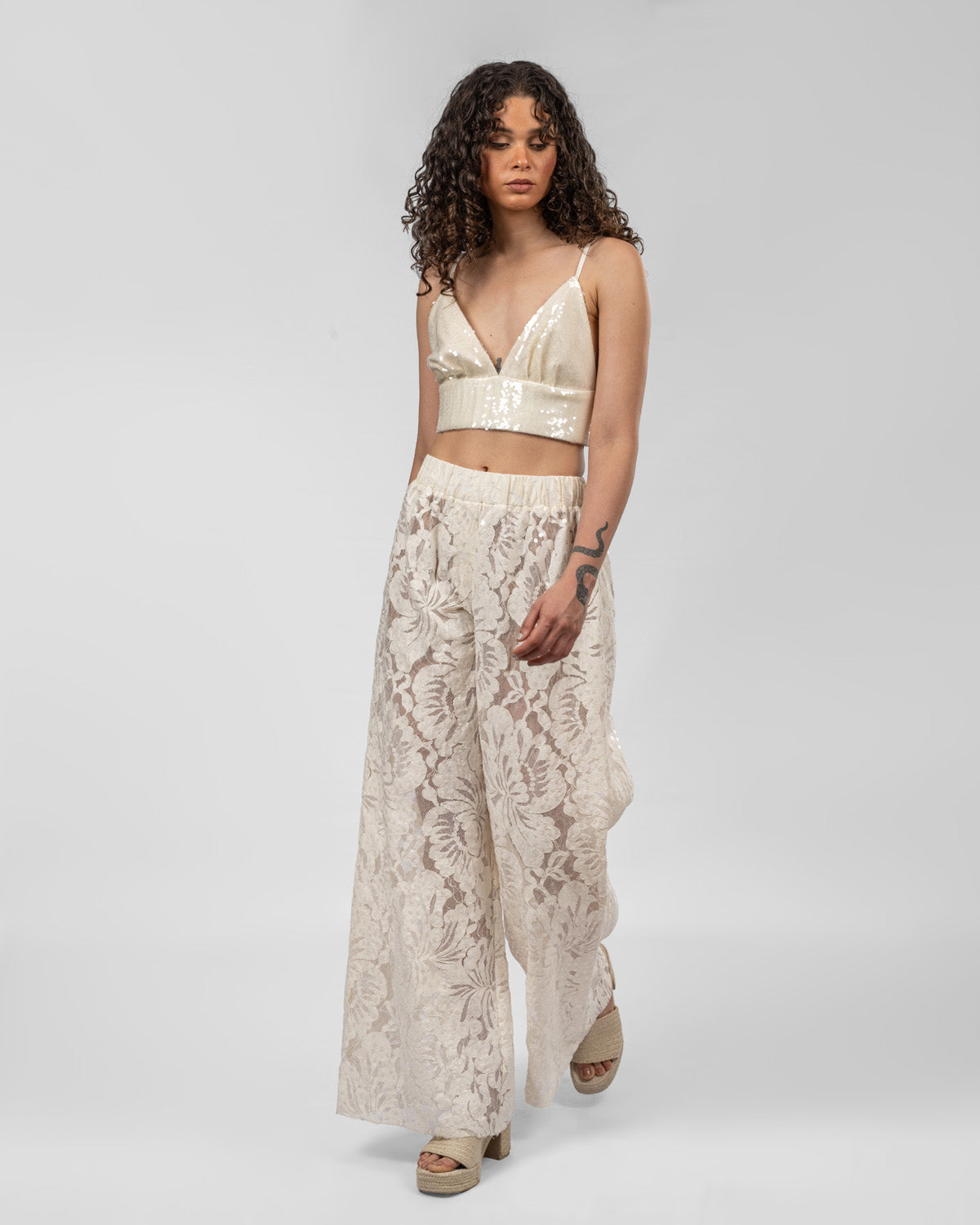 White sequin v-cut bralette