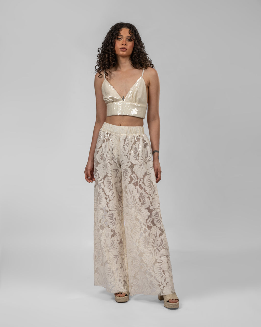 White sequin v-cut bralette