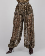 French leopard lace balloon trousers in gold tones