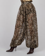 French leopard lace balloon trousers in gold tones