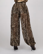 French leopard lace balloon trousers in gold tones