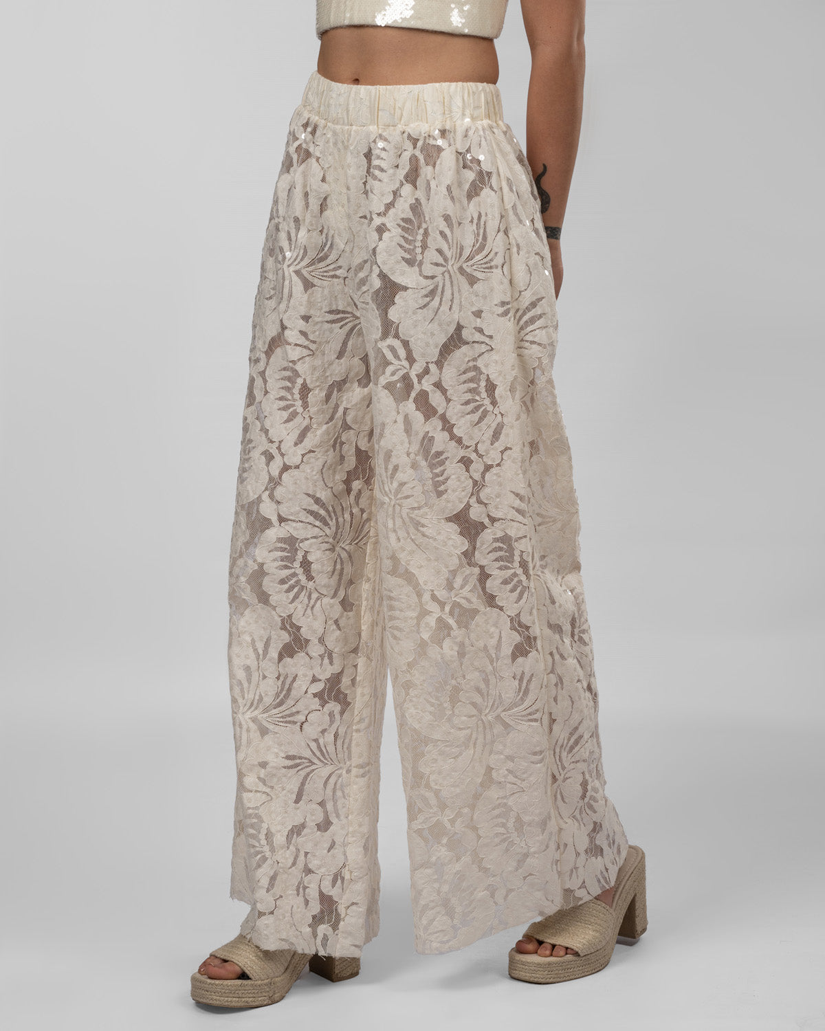 Italian guipure lace trousers