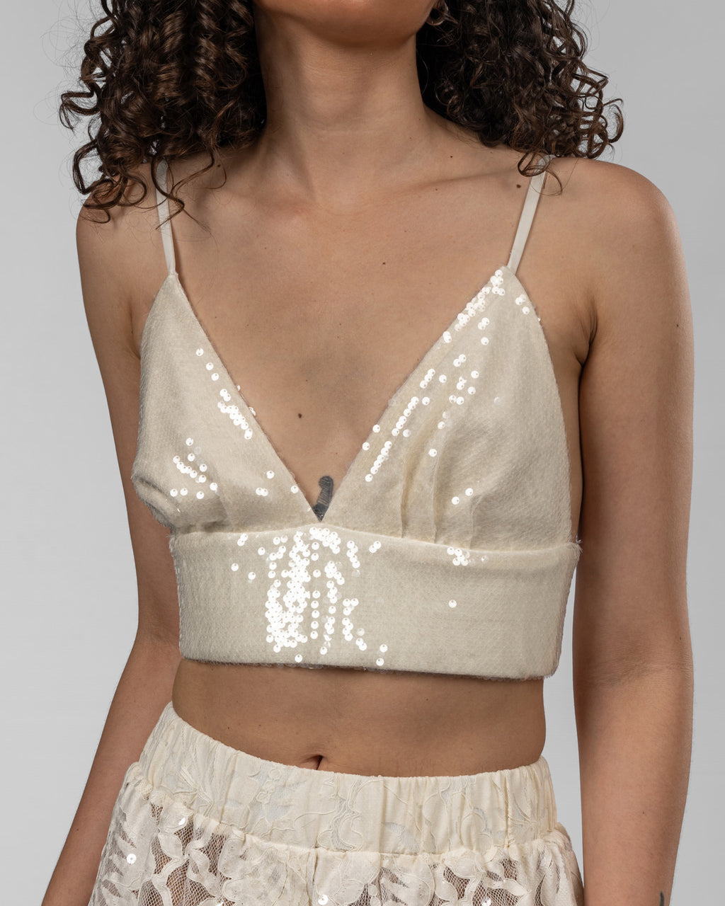 White sequin v-cut bralette