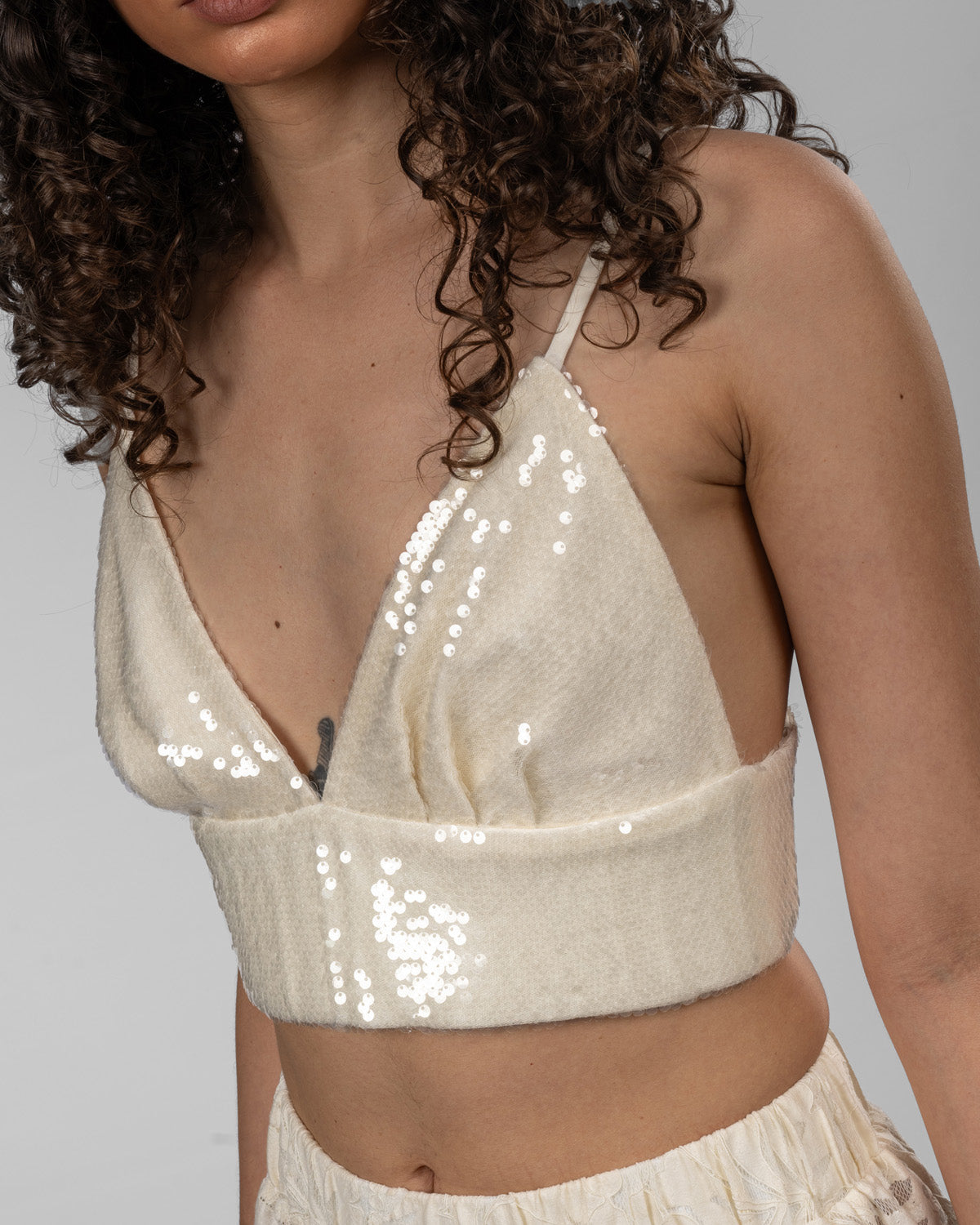 White sequin v-cut bralette