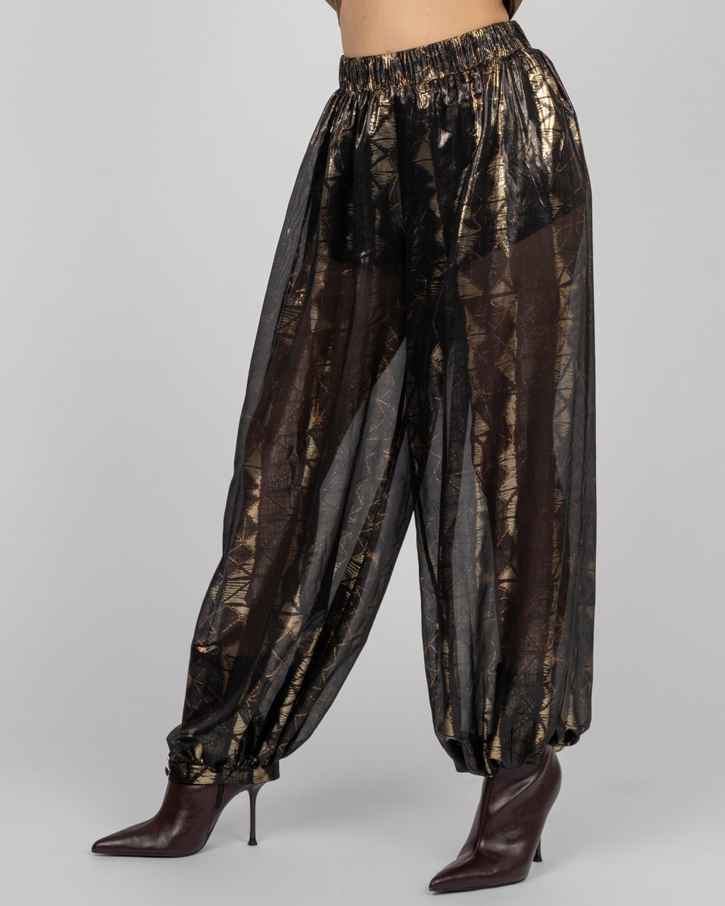 Sheer black silk balloon trousers