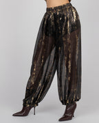 Sheer black silk balloon trousers