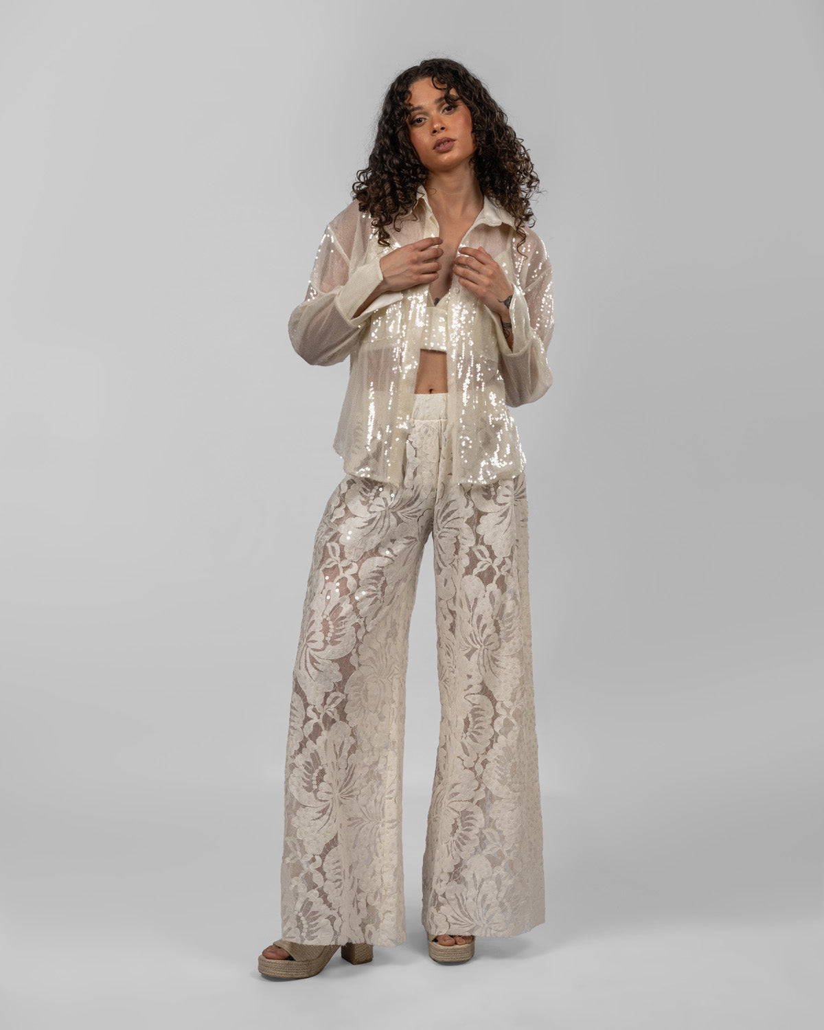 Italian guipure lace trousers