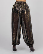 Sheer black silk balloon trousers