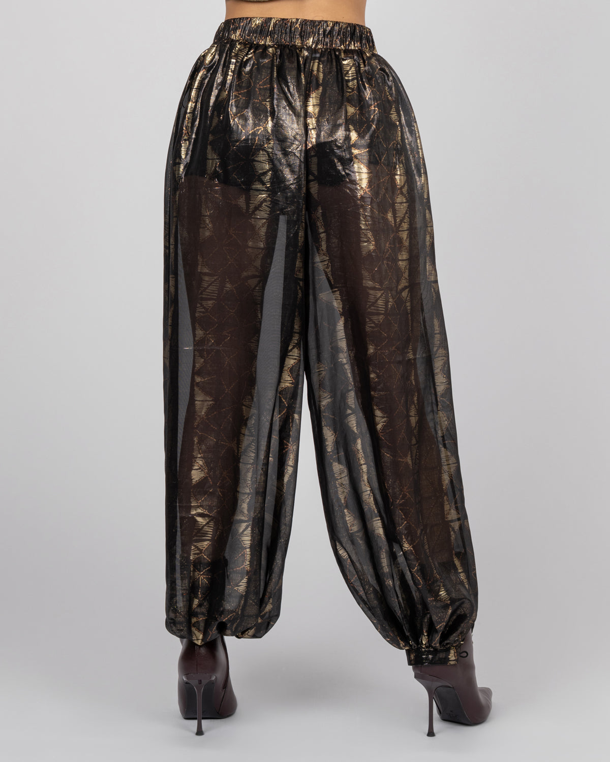 Sheer black silk balloon trousers