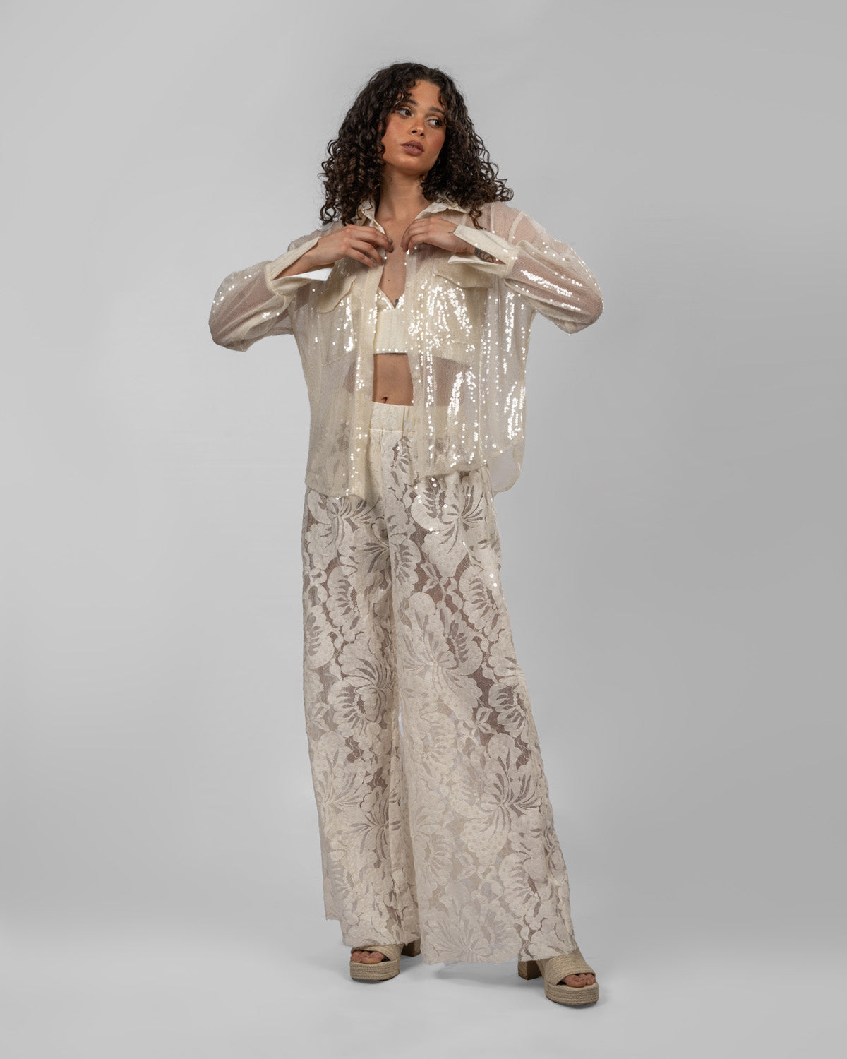 Italian guipure lace trousers