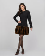 Fitted Crepe Dress with Balloon Faux Fur Hem