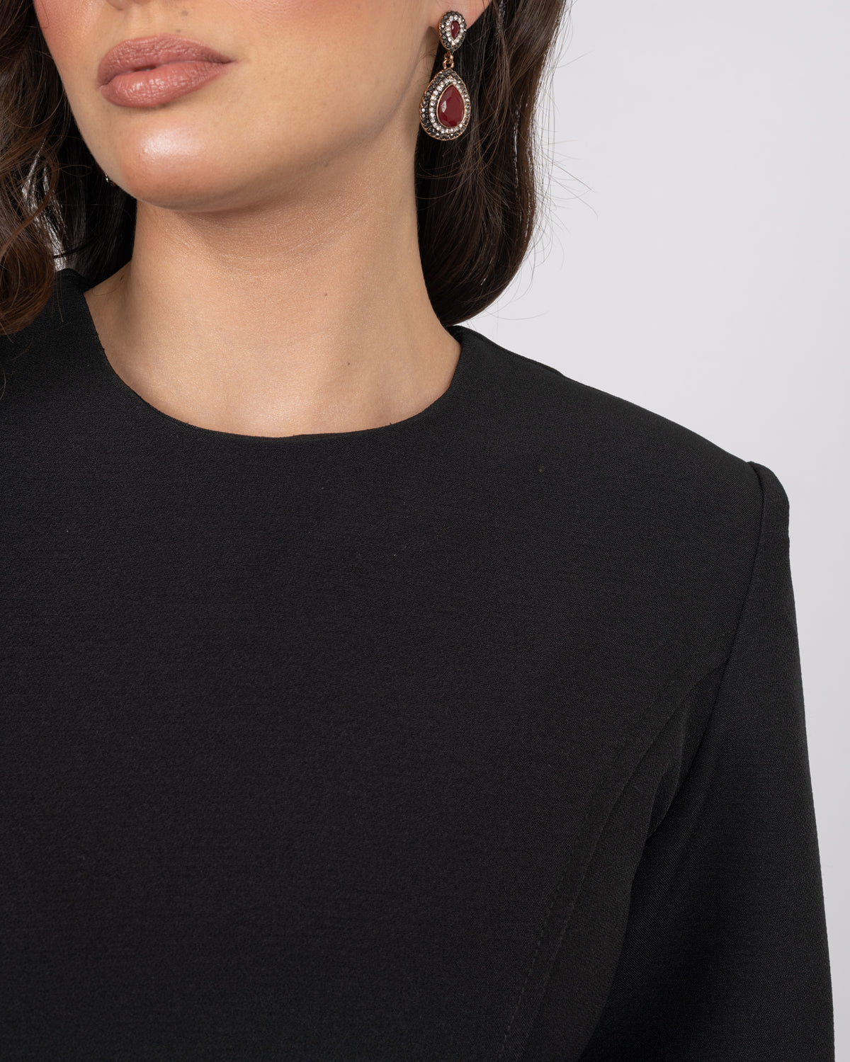 Fitted Crepe Dress with Balloon Faux Fur Hem
