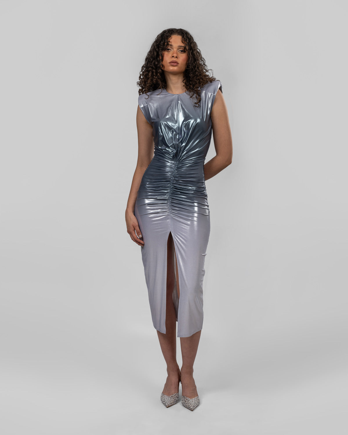 Metallic lycra degradé midi dress