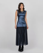 Metallic Blue Corset Midi Dress