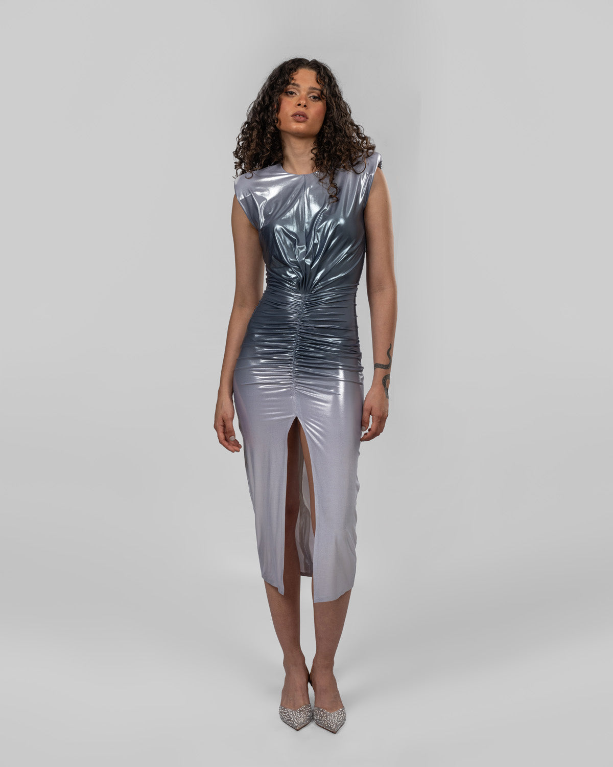 Metallic lycra degradé midi dress