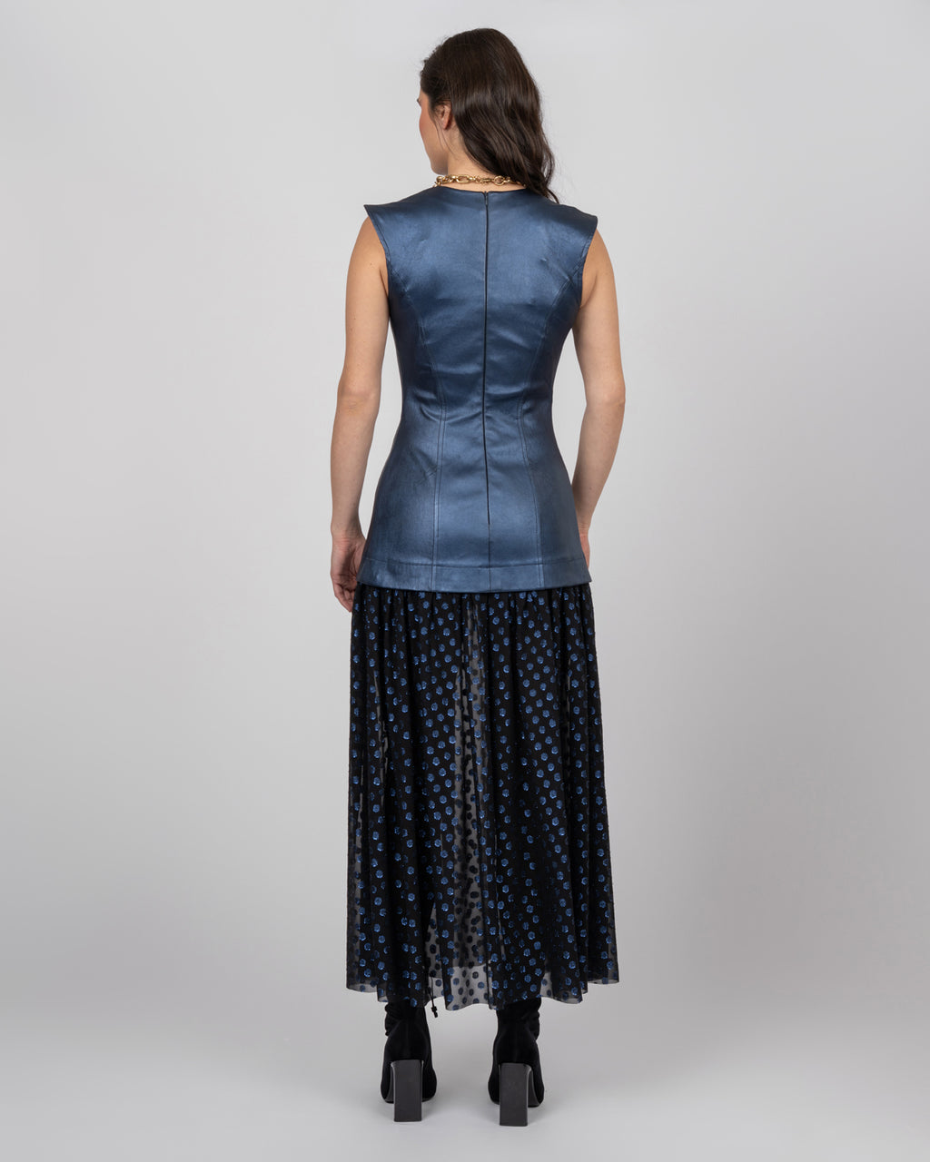 Metallic Blue Corset Midi Dress